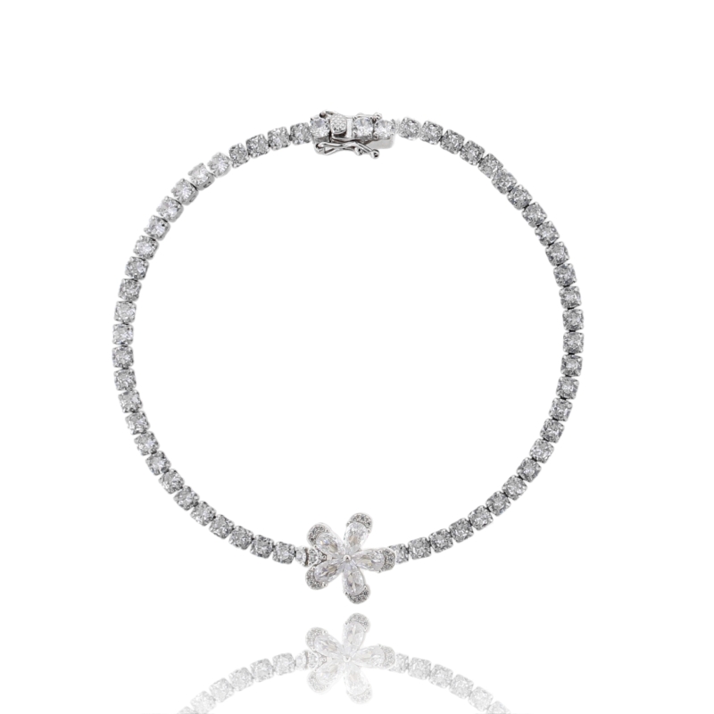 BRACCIALE TENNIS MM 3 CON FIORE CENTRALE CM 18 IN ARGENTO TIT 925