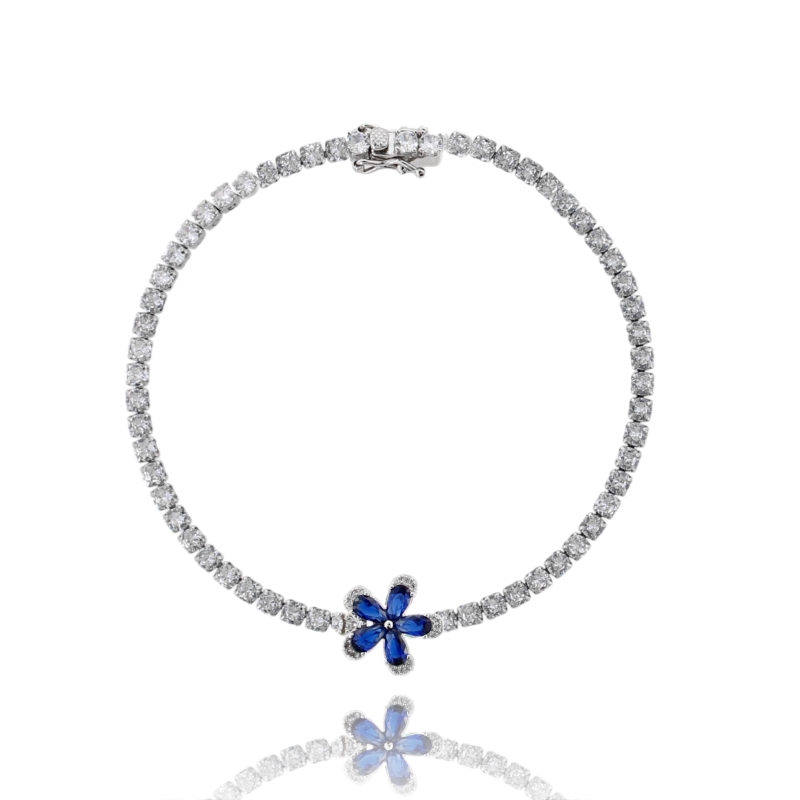 BRACCIALE TENNIS MM 3 CON FIORE CENTRALE CM 18 IN ARGENTO TIT 925