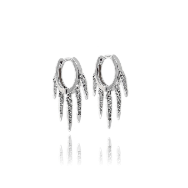 ORECCHINI A CERCHIO MM 10 CON FIAMMIFERI PENDENTI IN ARGENTO RODIATO TIT 925 E ZIRCONI BIANCHI