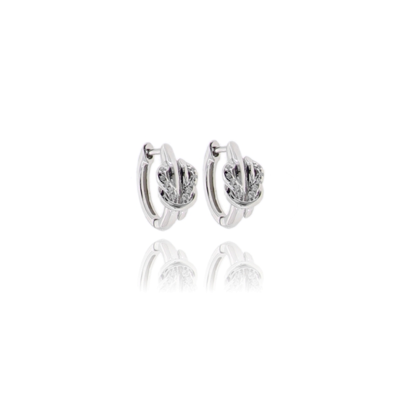 ORECCHINI A CERCHIO MM 10 CON NODO IN ARGENTO RODIATO TIT 925 E ZIRCONI BIANCHI