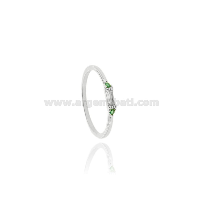 ANELLO CON BAGUETTE BIANCA IN ARGENTO TIT 925 E ZIRCONI VERDI