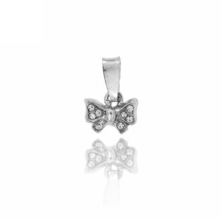 CIONDOLO FIOCCO MM 9X10 IN ARGENTO RODIATO TIT 925‰ E STRASS