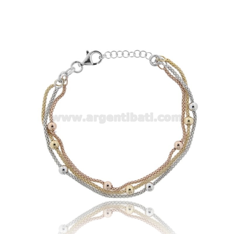 BRACCIALE A 3 FILI POP CORN CON 9 SFERE IN ARGENTO TIT 925 CM 17-19