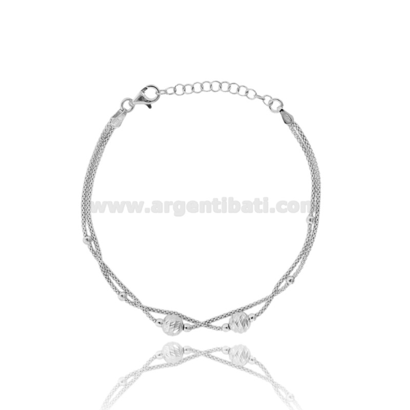 BRACCIALE A 2 FILI POP CORN CON SFERE DIAMANTATE E LUCIDE IN ARGENTO TIT 925 CM 17-19