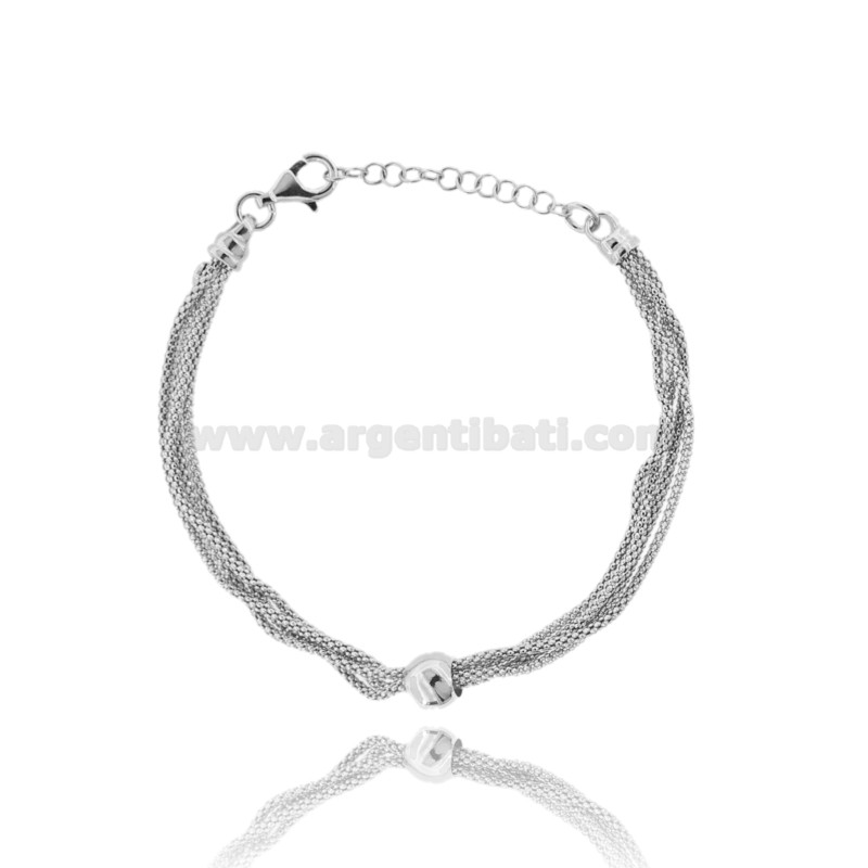 BRACCIALE A 3 FILI POP CORN CON SFERA IN ARGENTO TIT 925 CM 17-19