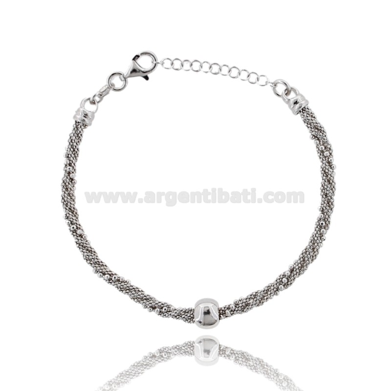 BRACCIALE POP CORN INTRECCIATE CON SFERA IN ARGENTO TIT 925 CM 17-19