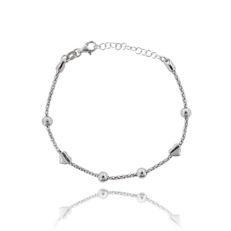 BRACCIALE POP CORN CON SFERE E CUORI IN ARGENTO TIT 925 CM 17-19