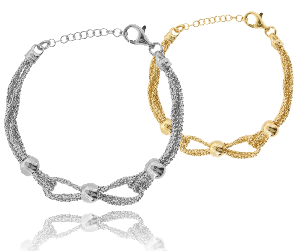 BRACCIALE POP CORN A 3 FILI CON SFERE IN ARGENTO TIT 925 CM 17-19