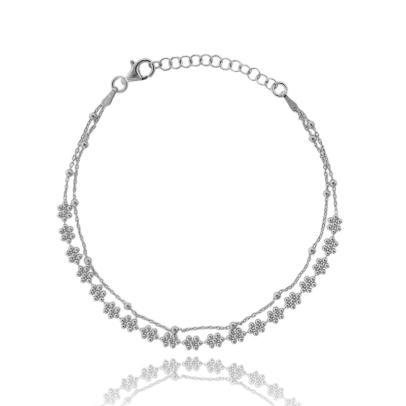 BRACCIALE A 2 FILI CON FIORELLINI IN ARGENTO TIT 925 CM 18-21