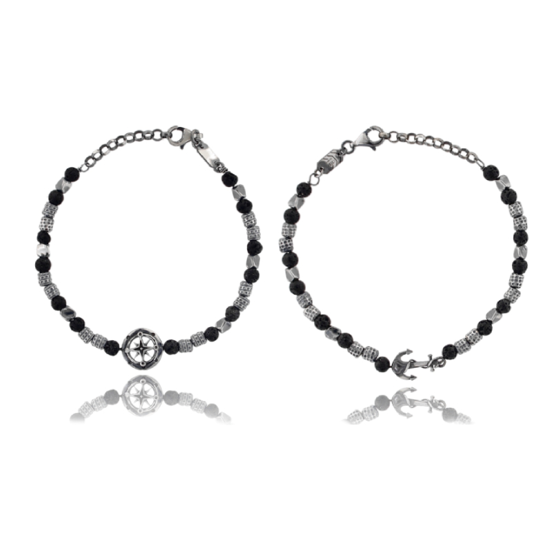BRACCIALE IN ARGENTO BRUNITO CON PIETRE VULCANICHE CM 18-21