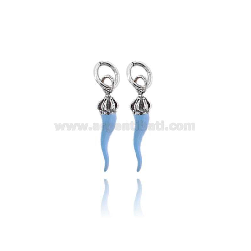 CIONDOLO PZ 2 CORNO MM 28X6 CON CORONA IN ARGENTO TIT 800