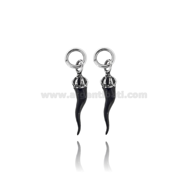 CIONDOLO PZ 2 CORNO MM 28X6 CON CORONA IN ARGENTO TIT 800
