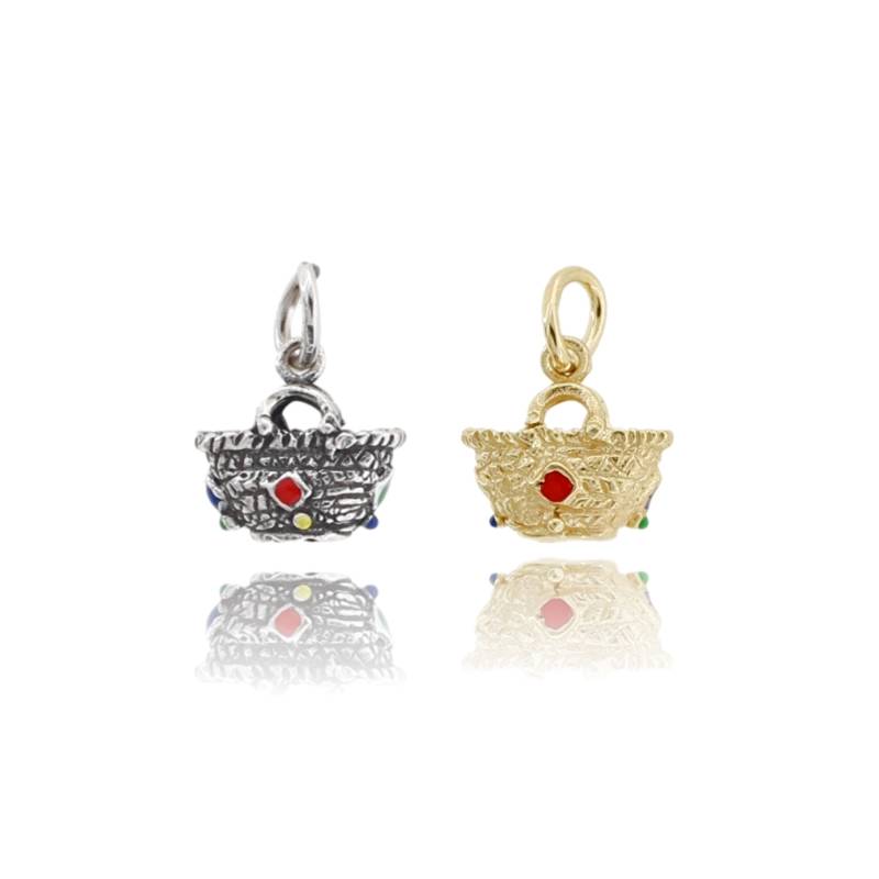 CIONDOLO BORSETTA CON SMALTO MM 16X17 IN ARGENTO MICROFUSO TIT 800