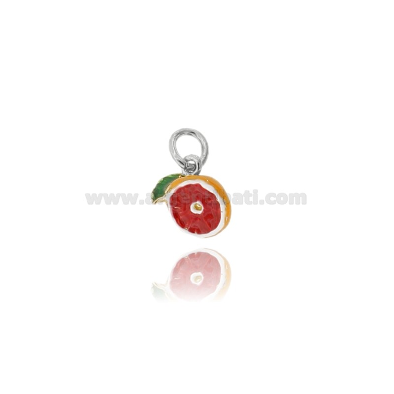 CIONDOLO ARANCIA DI SICILIA MM 15X12 CON SMALTO IN ARGENTO MICROFUSO TIT 800