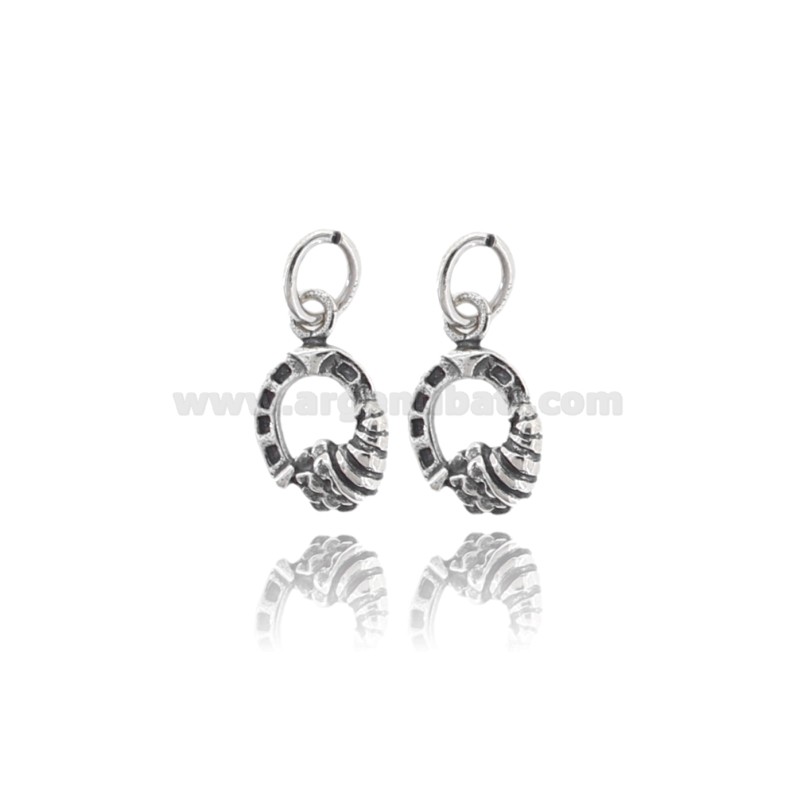 CIONDOLO FERRO DI CAVALLO MM 18X12 CON CORNOCOPIA IN ARGENTO MICROFUSO BRUNITO TIT 800‰