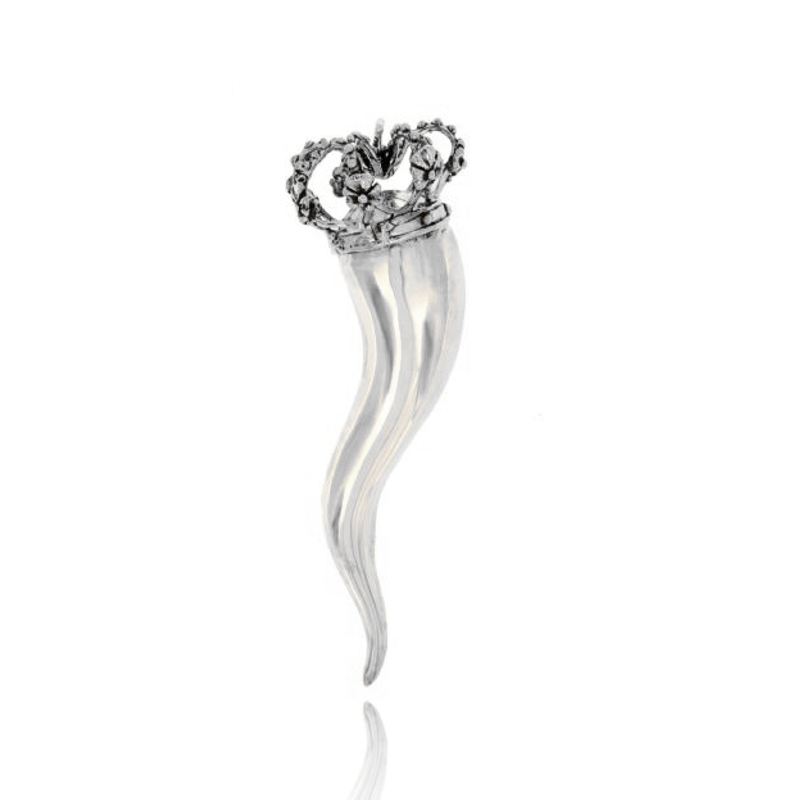 CIONDOLO CORNO CORONA TRAFORATA MM 124 IN ARGENTO MICROFUSO BRUNITO TIT 800