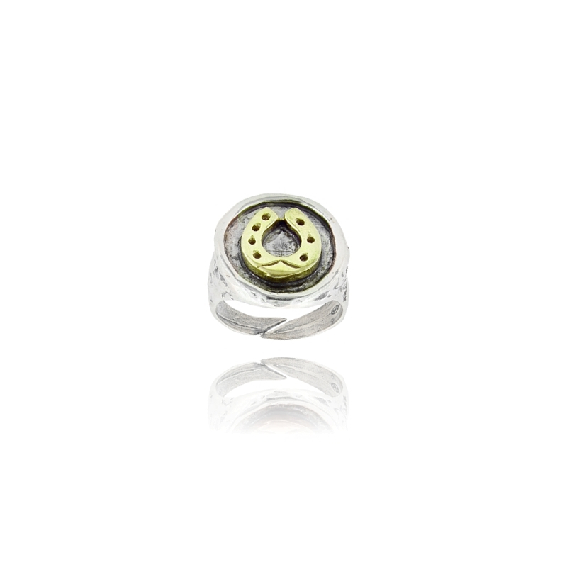 ANELLO TONDO IN ARGENTO MARTELLATO TIT 925 CON FERRO DI CAVALLO MISURA REGOLABILE DA 12