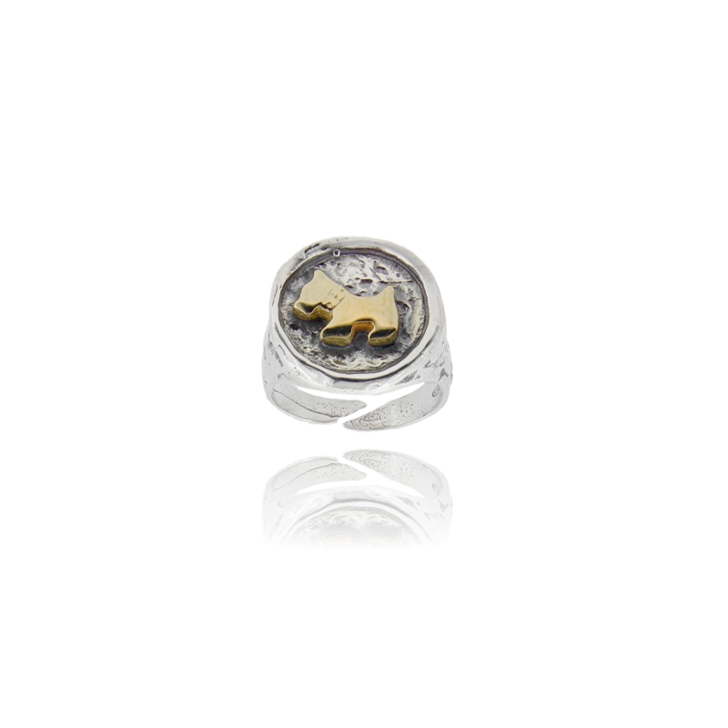 ANELLO TONDO IN ARGENTO MARTELLATO TIT 925 CON CANE MISURA REGOLABILE DA 12