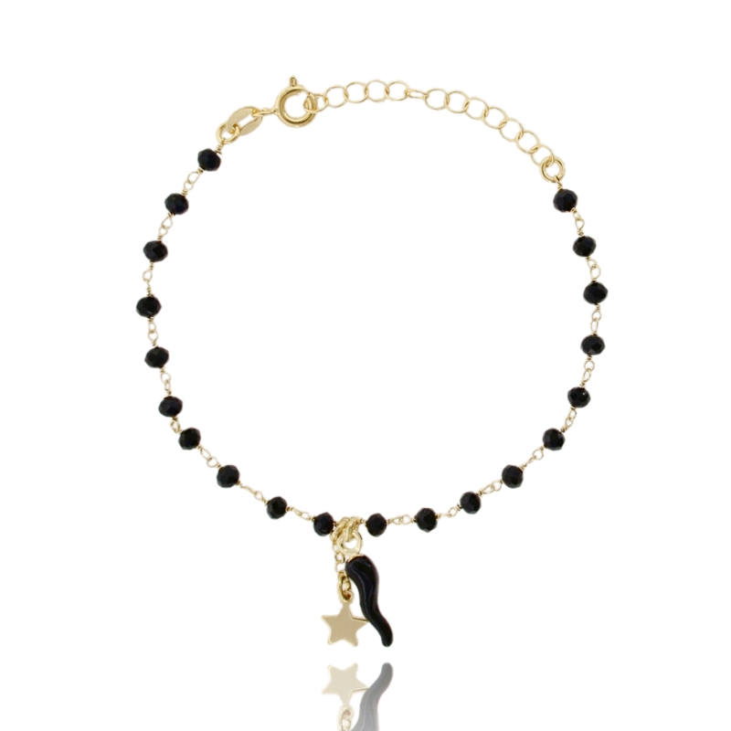 BRACCIALE CON CORNO SMALTATO E STELLA IN ARGENTO TIT 925 E PIETRE