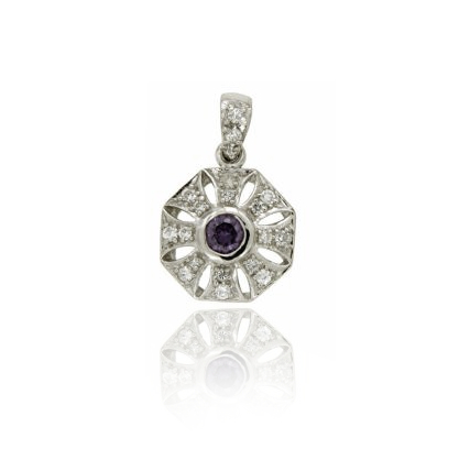 CIONDOLO TONDO MM 15X13 IN ARGENTO RODIATO TIT 925 E ZIRCONI