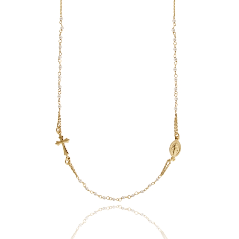 COLLANA ROSARIO A GIRO IN ARGENTO TIT 925 E PERLE CM 45-50