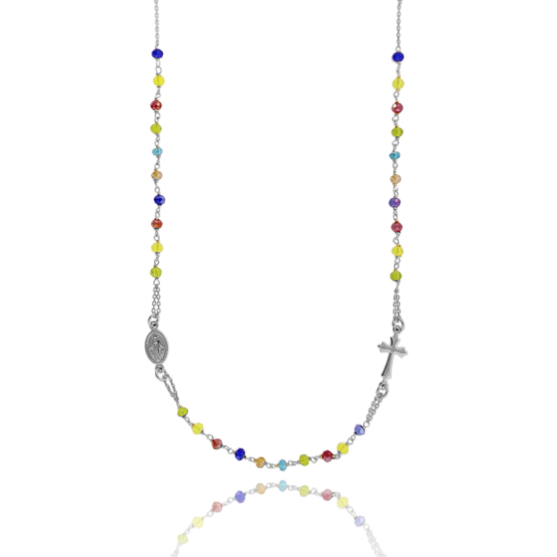 COLLANA ROSARIO A GIRO IN ARGENTO TIT 925 E PIETRE SINTETICHE CM 45-50