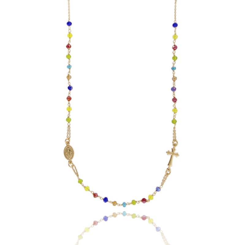 COLLANA ROSARIO A GIRO IN ARGENTO TIT 925 E PIETRE SINTETICHE CM 45-50