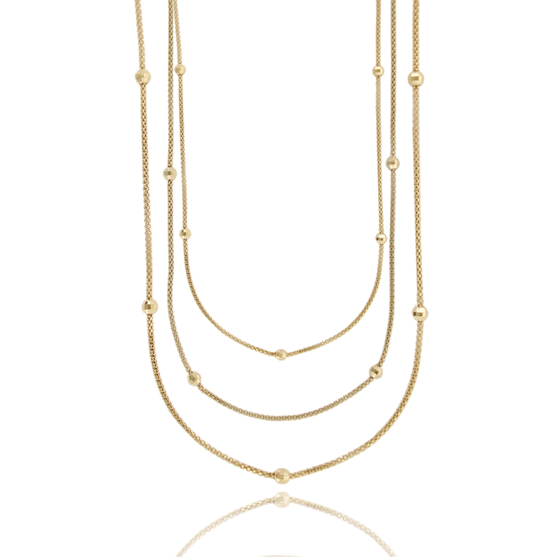 COLLANA A 3 FILI POP CORN CON SFERE DIAMANTATE IN ARGENTO TIT 925 CM 42-47