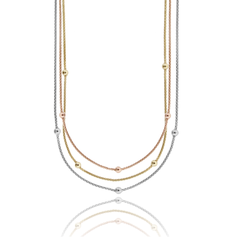 COLLANA A 3 FILI POP CORN CON SFERE IN ARGENTO TIT 925 CM 42-47