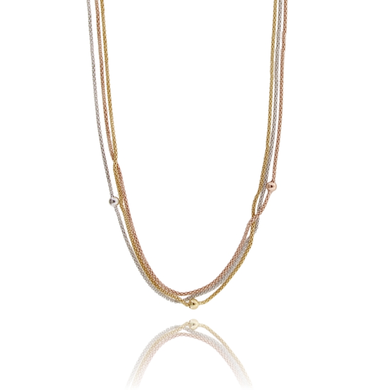COLLANA A 3 FILI POP CORN CON SFERE IN ARGENTO TIT 925 CM 42-47
