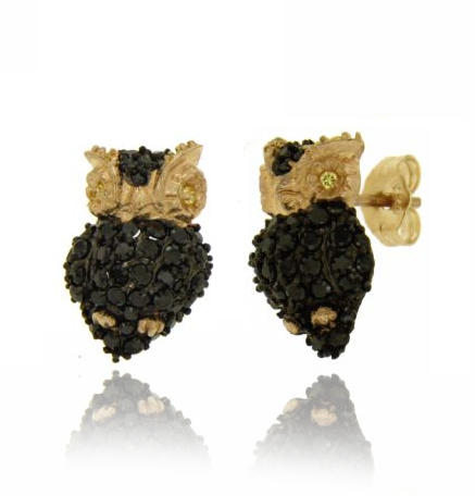 ORECCHINI CIVETTA A LOBO CON PAVE' DI ZIRCONI IN ARGENTO TIT 925