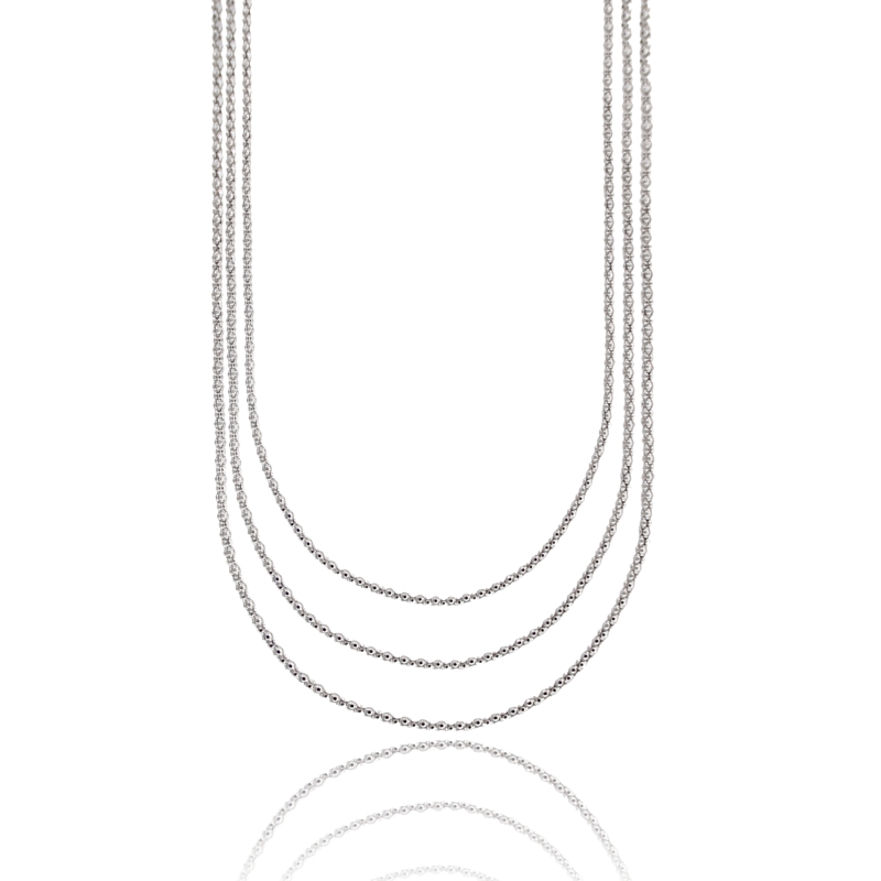 COLLANA A 3 FILI POP CORN IN ARGENTO TIT 925 CM 42-47