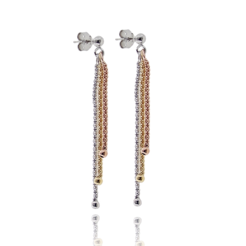 ORECCHINI A 3 FILI POP CORN CON SFERE IN ARGENTO TIT 925