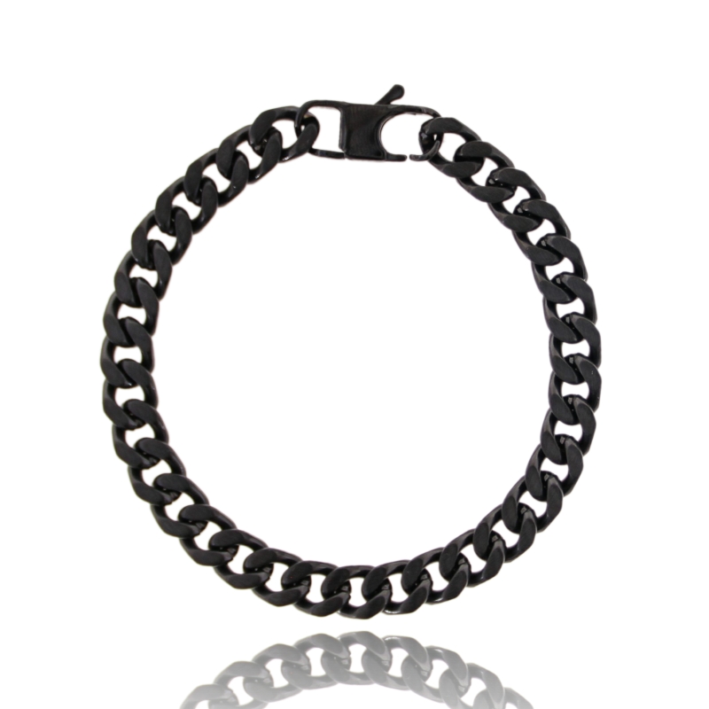 BRACCIALE GRUMETTA IN ACCIAIO E SMALTO NERO MM 8 CM 21