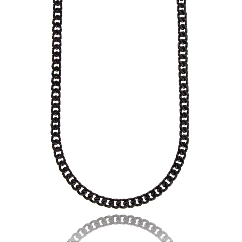 COLLANA GRUMETTA IN ACCIAIO E SMALTO NERO MM 8 CM 60