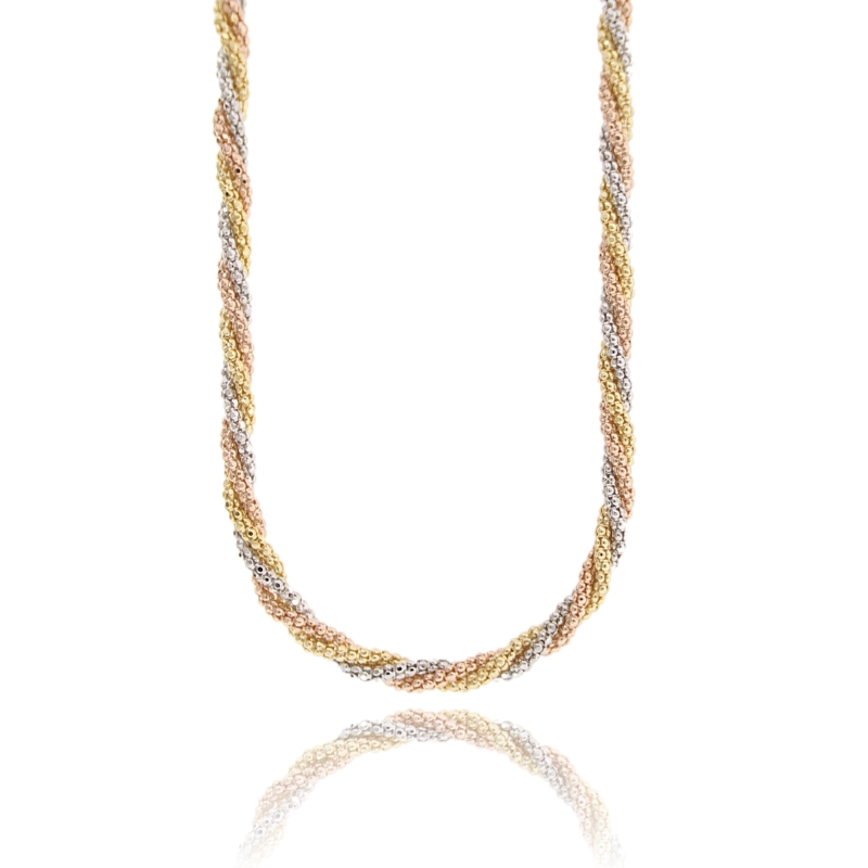 COLLANA POP CORN A 3 FILI TORCHON IN ARGENTO TIT 925 CM 45-50