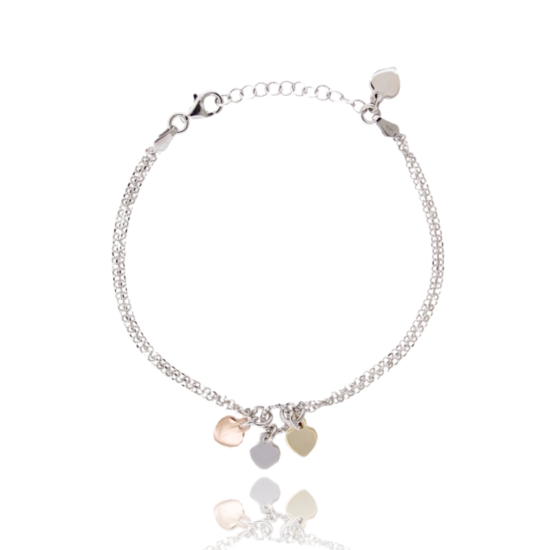 BRACCIALE ROLO' CON CUORI PENDENTI IN ARGENTO TIT 925 CM 17-20