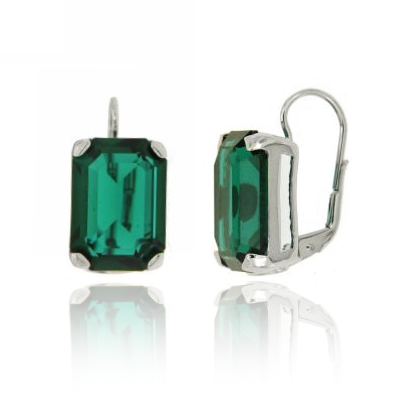 ORECCHINI MONACHELLA RETTANGOLARE MM 25X13 IN ARGENTO RODIATO TIT 925 E CRISTALLO