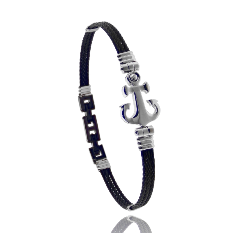 BRACCIALE SEMIRIGIDO IN ACCIAIO BICOLORE CON ANCORA CM 21