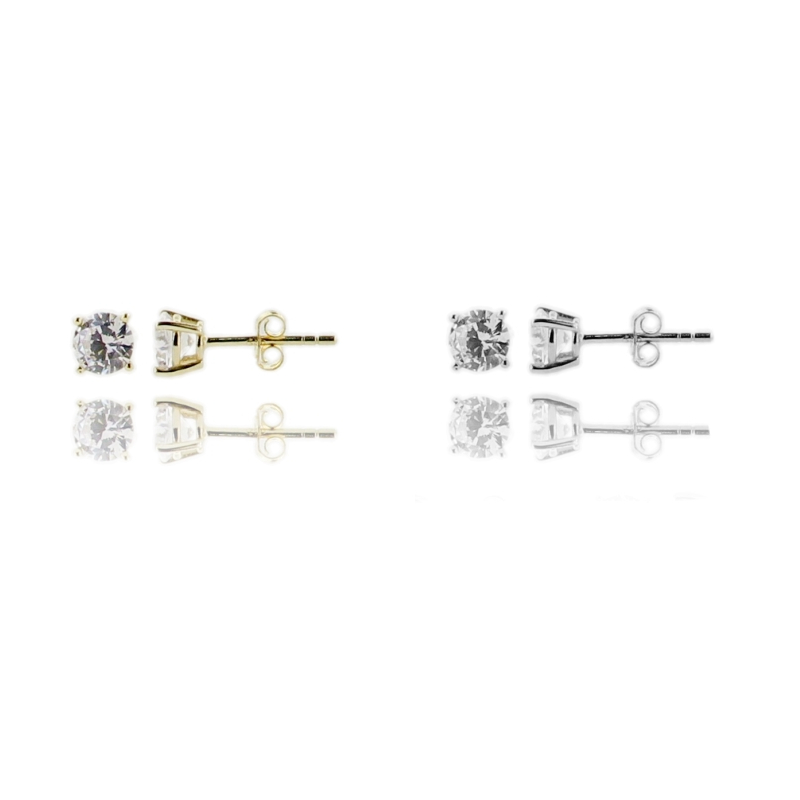 ORECCHINI SOLITARIO AL LOBO 4 GRIFFE PZ 3 CON ZIRCONE BIANCO IN ARGENTO TIT 925