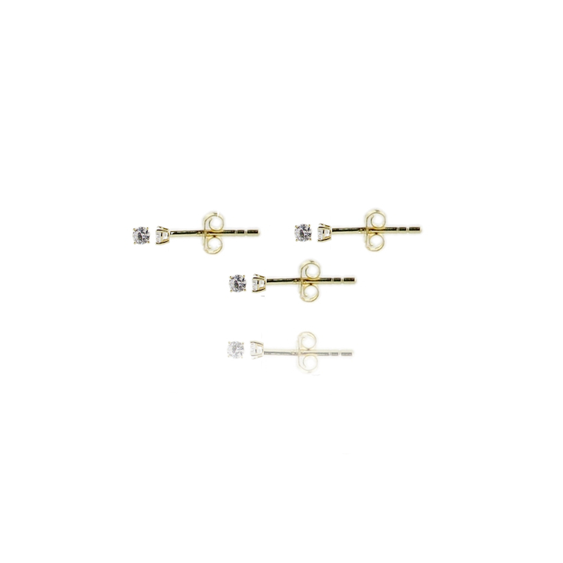 ORECCHINI SOLITARIO AL LOBO 4 GRIFFE PZ 3 CON ZIRCONE BIANCO IN ARGENTO TIT 925