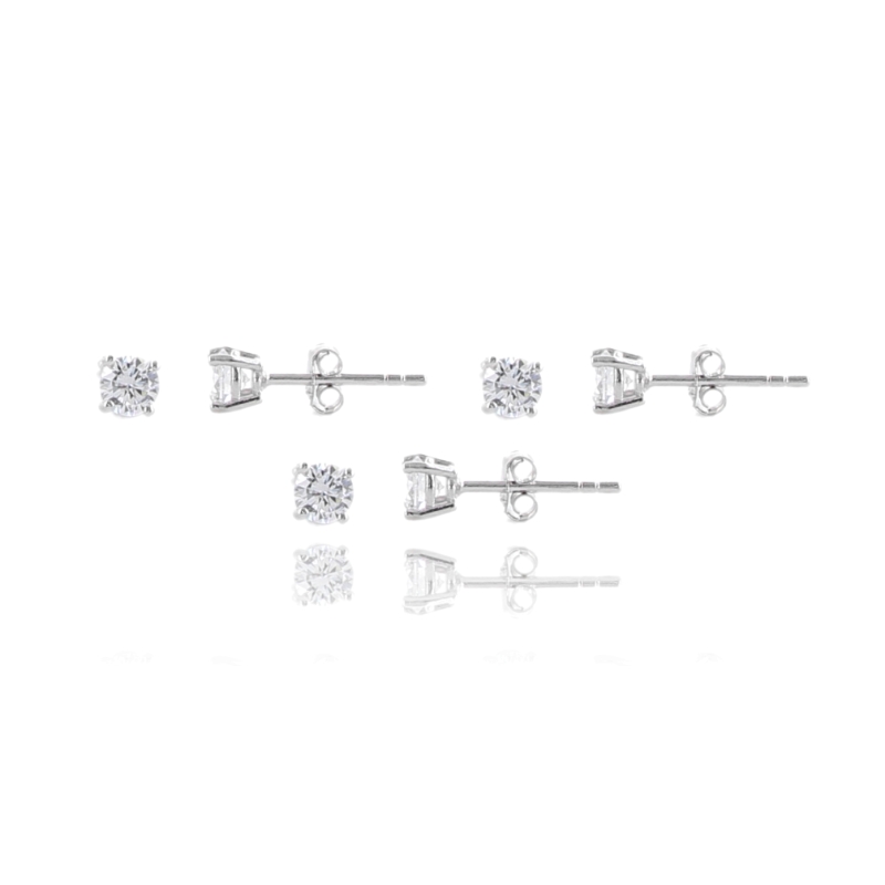 ORECCHINI SOLITARIO AL LOBO 4 GRIFFE PZ 3 CON ZIRCONE BIANCO IN ARGENTO TIT 925