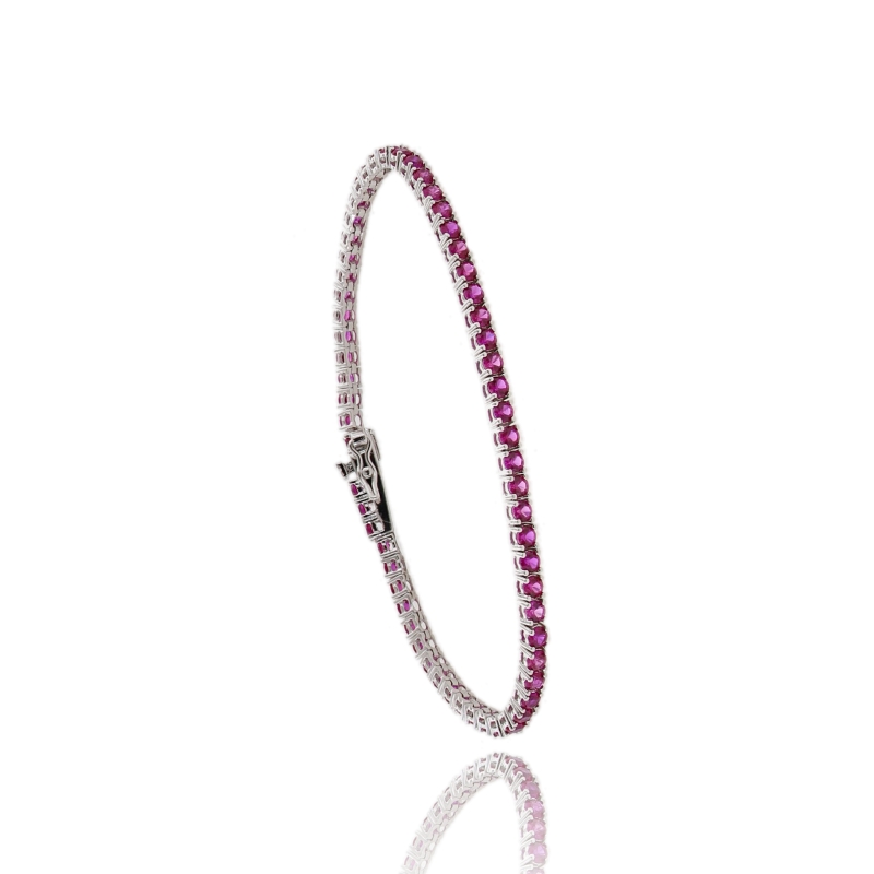 BRACCIALE TENNIS 4 GRIFFE CON ZIRCONI ROSSI IN ARGENTO TIT 925
