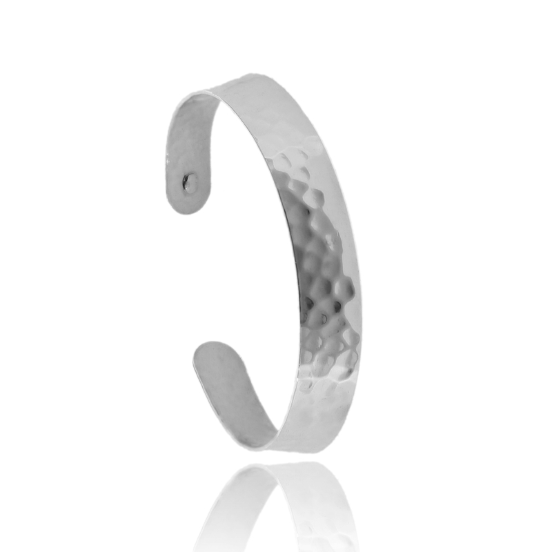 BRACCIALE RIGIDO A LASTRA MARTELLATA MM 10 IN ARGENTO TIT 925