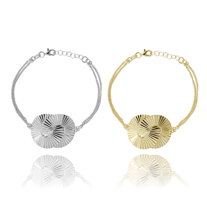 BRACCIALE GRUMETTINA CM 18 CON TONDI A LASTRA VENTAGLIO MM 33X25 IN ARGENTO TIT 925