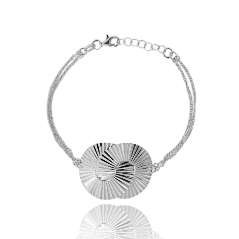 BRACCIALE GRUMETTINA CM 18 CON TONDI A LASTRA VENTAGLIO MM 33X25 IN ARGENTO TIT 925