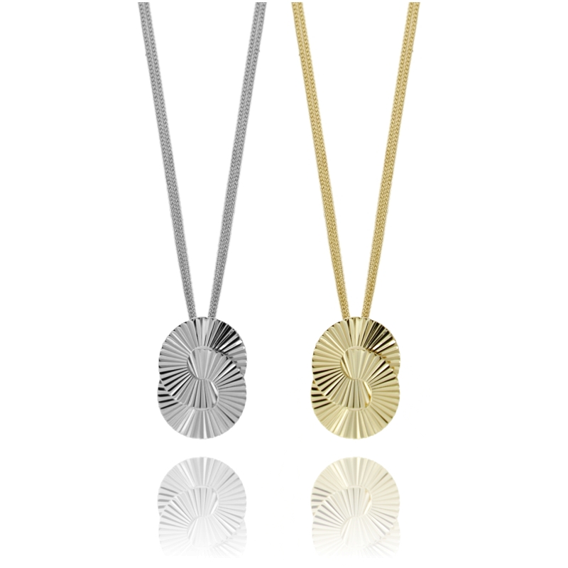 COLLANA GRUMETTINA CM 45 CON TONDI A LASTRA VENTAGLIO MM 33X25 IN ARGENTO TIT 925