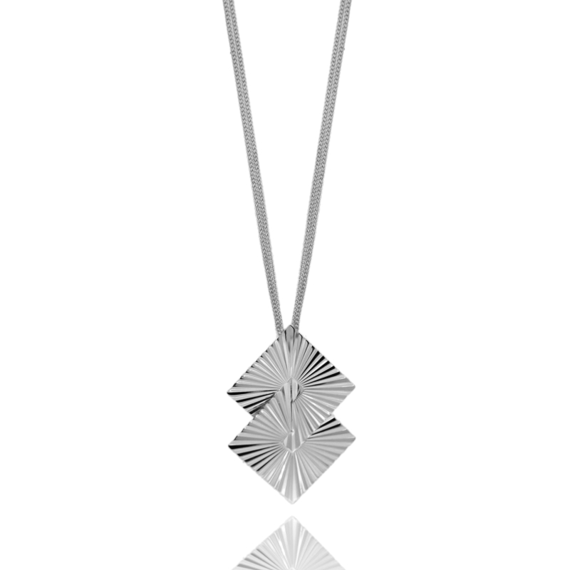 COLLANA GRUMETTINA CM 45 CON ROMBO A LASTRA VENTAGLIO MM 50X25 IN ARGENTO TIT 925