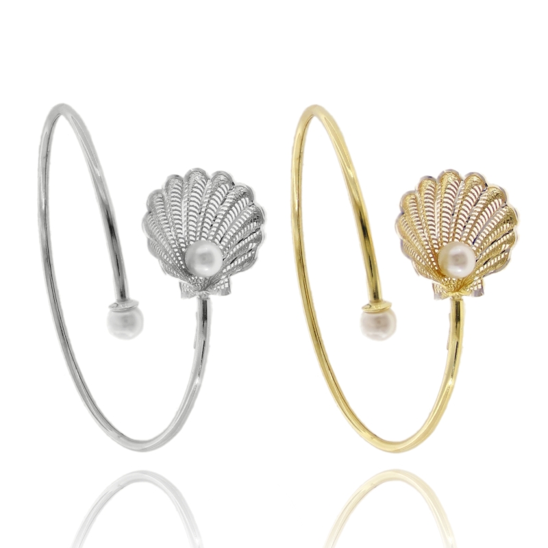 BRACCIALE RIGIDO CONTRARIE CONCHIGLIA ELETTROFUSA MM 20X23 IN ARGENTO TIT 925 E PERLE