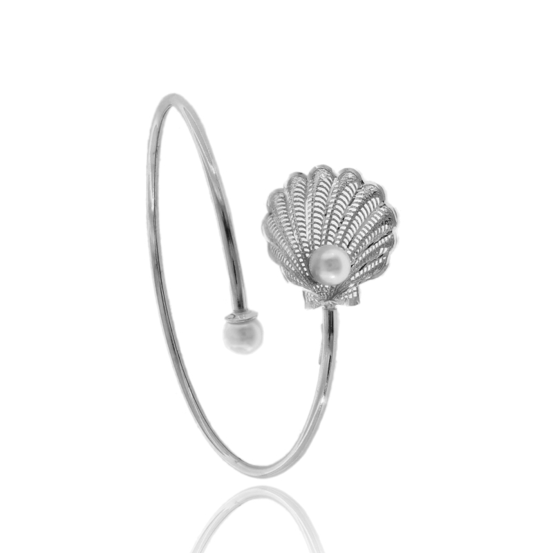 BRACCIALE RIGIDO CONTRARIE CONCHIGLIA ELETTROFUSA MM 20X23 IN ARGENTO TIT 925 E PERLE